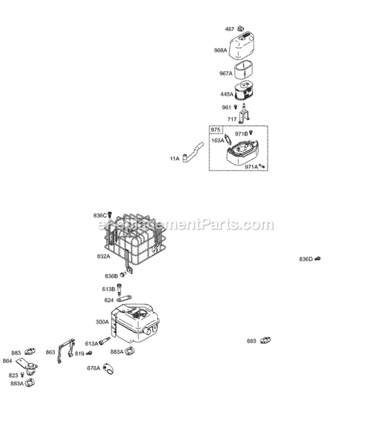 Air Cleaner Group Muffler Diagram and Parts List for 113452-0049-E1  Briggs and Stratton Engine